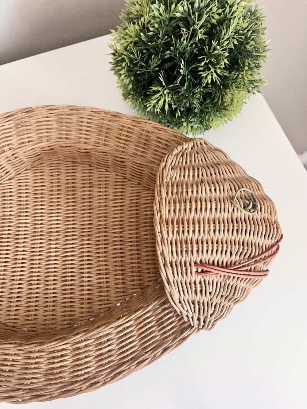 Vintage Wicker Fish Boho Tray, Neutral Coastal Decor